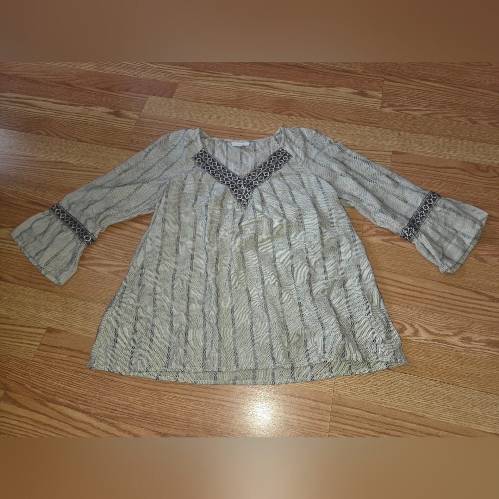 J. Jill Beige and Black Patterned Blouse